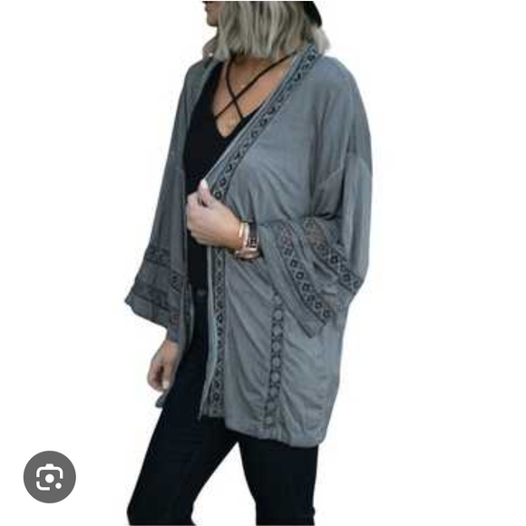 POL Sweaters - POL Charcoal Cardigan with Embroidered Detail